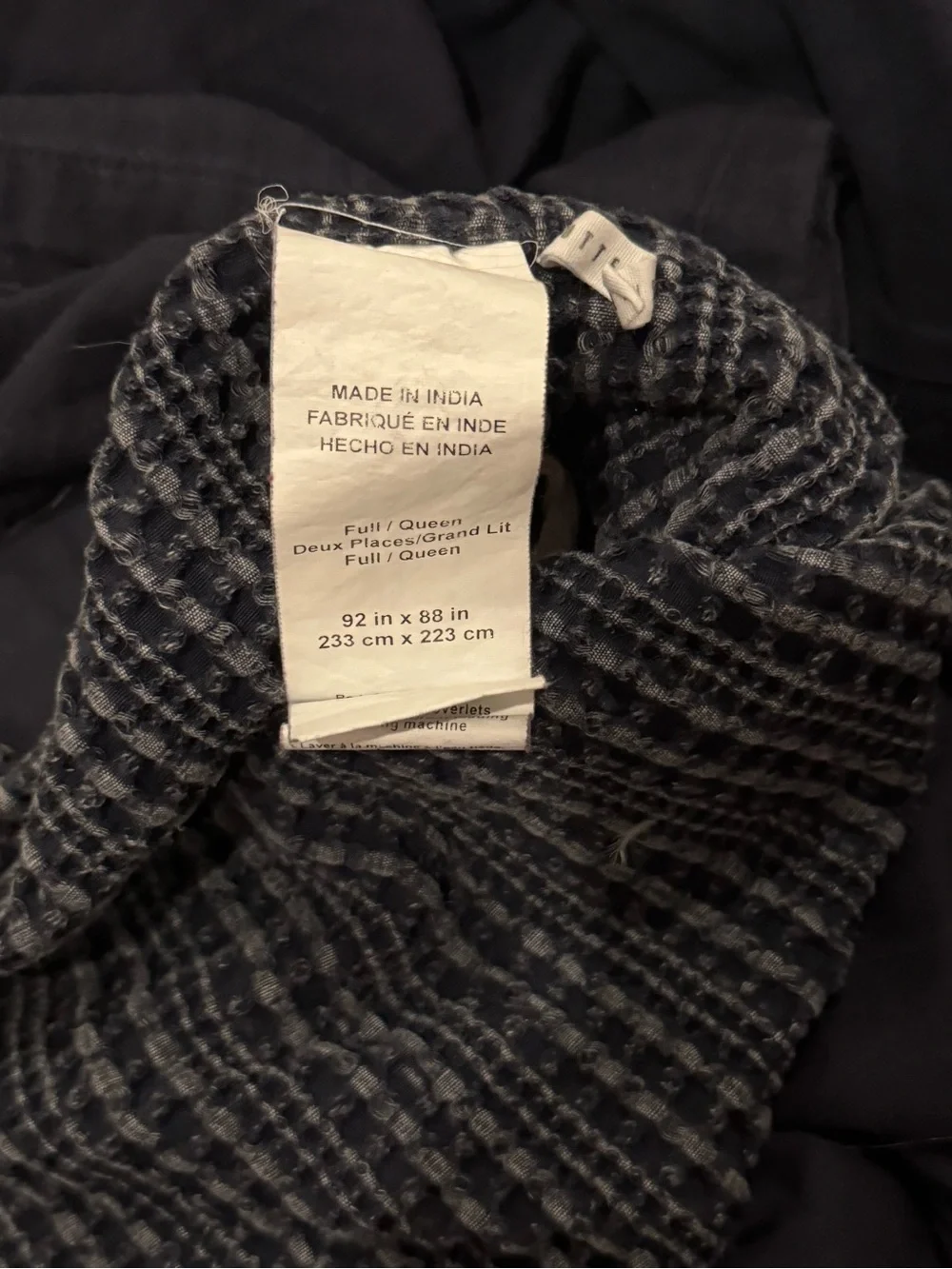 Pottery Barn Navy Textured Waffle Weave Duvet Cover, Full/Queen